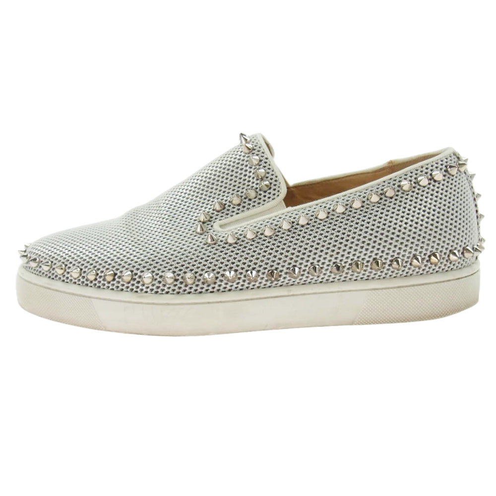 Christian Louboutin クリスチャンルブタン グリッター スパイク スタッズ スリッポン スニーカー グレー系 シルバー系 39.5【中古】
