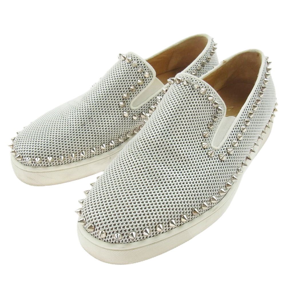 Christian Louboutin クリスチャンルブタン グリッター スパイク スタッズ スリッポン スニーカー グレー系 シルバー系 39.5【中古】