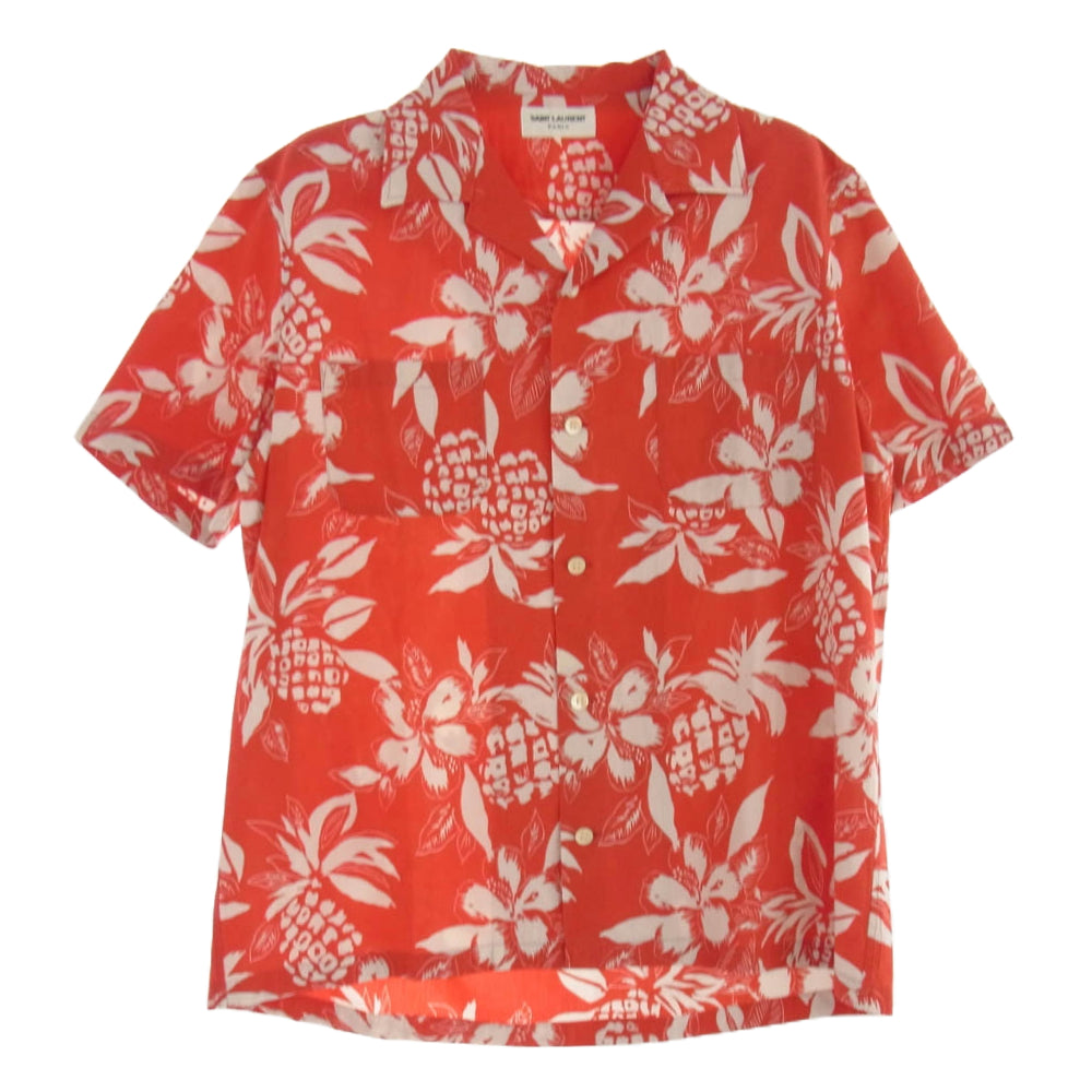 SAINT LAURENT サンローラン 17SS 415167 Y316P ハイビスカス パイナップル柄 アロハ 半袖 シャツ レッド系 37【中古】