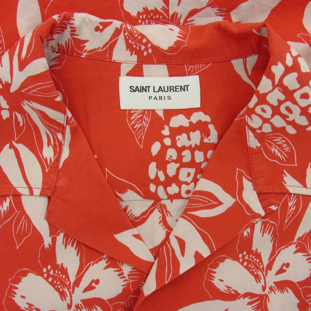 SAINT LAURENT サンローラン 17SS 415167 Y316P ハイビスカス パイナップル柄 アロハ 半袖 シャツ レッド系 37【中古】