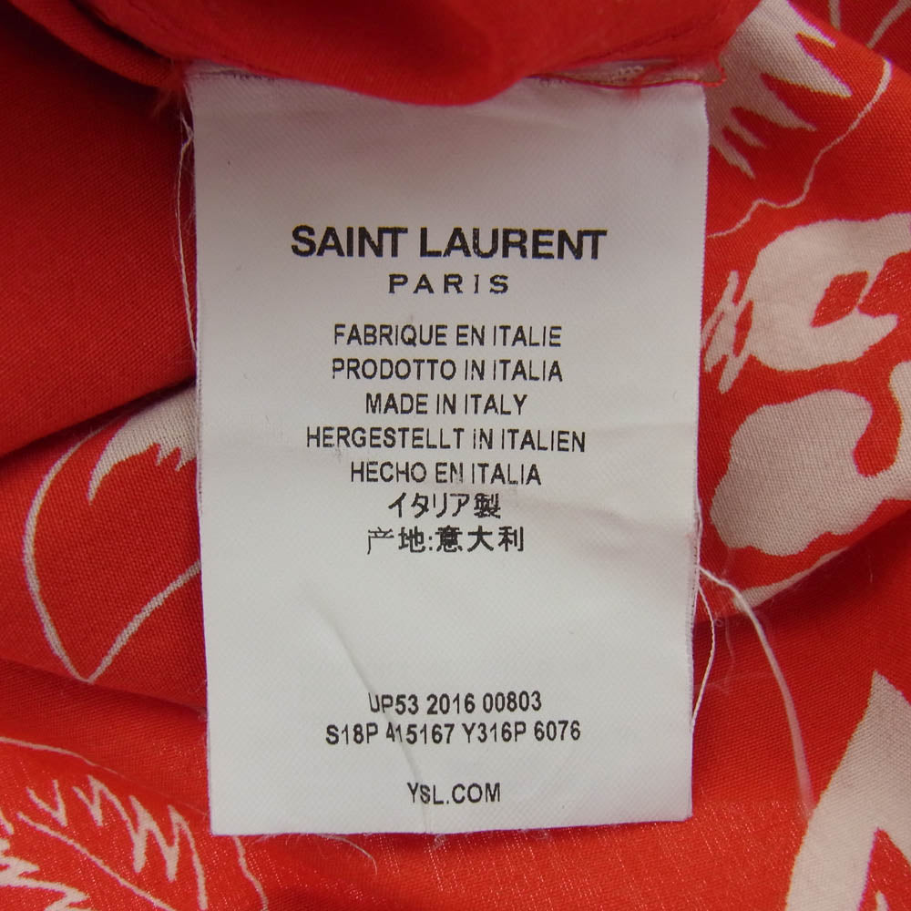 SAINT LAURENT サンローラン 17SS 415167 Y316P ハイビスカス パイナップル柄 アロハ 半袖 シャツ レッド系 37【中古】