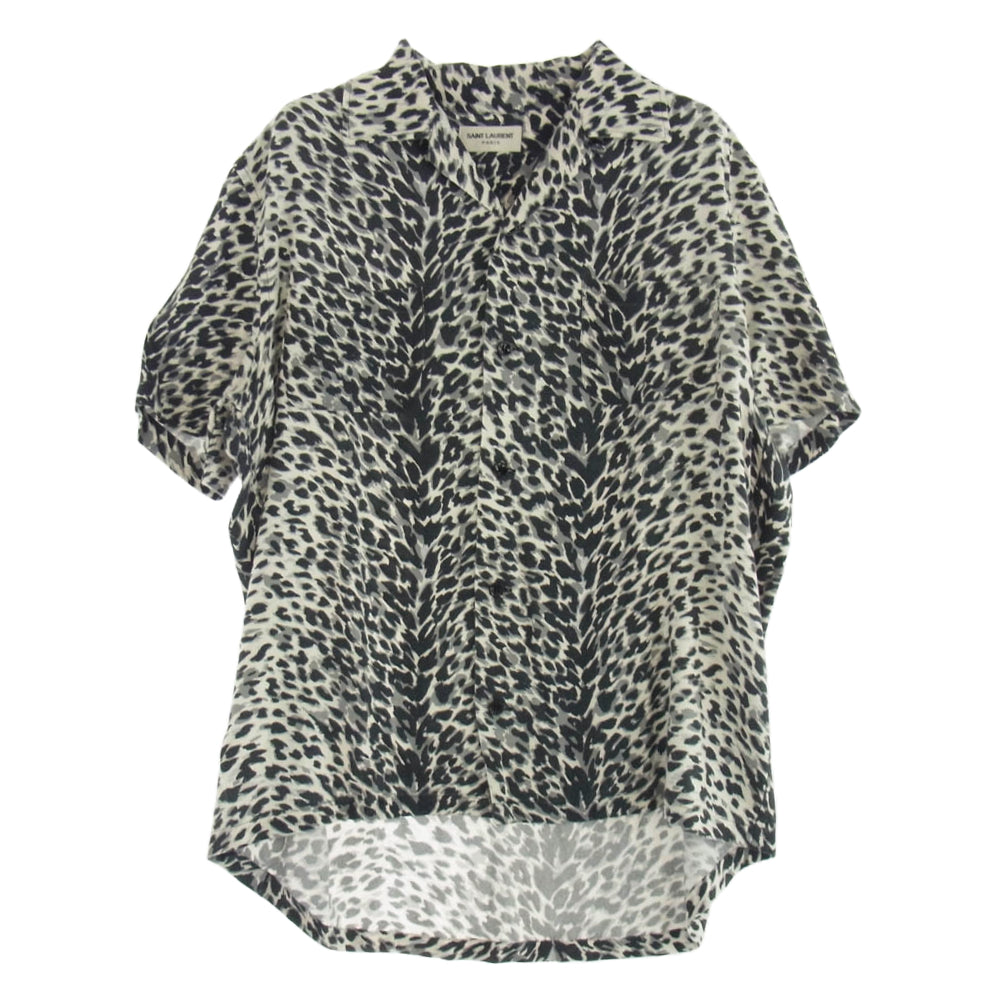 SAINT LAURENT サンローラン 17SS 415167 Y315P レオパード柄 オープンカラー レーヨン 半袖シャツ ブラック系 37【中古】
