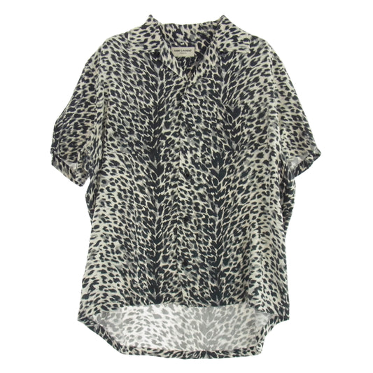 SAINT LAURENT サンローラン 17SS 415167 Y315P レオパード柄 オープンカラー レーヨン 半袖シャツ ブラック系 37【中古】