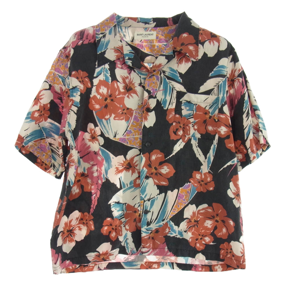 SAINT LAURENT サンローラン 21SS 638555 Y01FB ハワイアン オープンカラー  アロハ 半袖 シャツ ブラック系 マルチカラー系 L【中古】