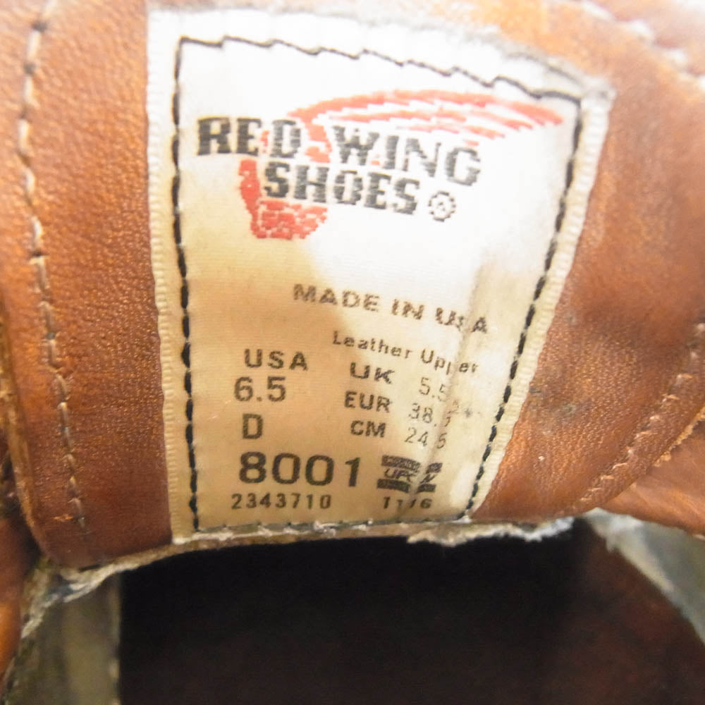 RED WING レッドウィング 8001 WORK OXFORD ROUND TOE オックスフォード 赤茶 オロラセット プレーントゥ ブーツ ブラウン系 24.5cm【中古】