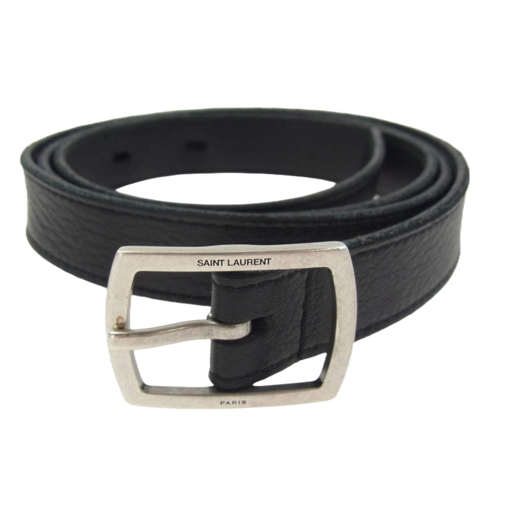 SAINT LAURENT サンローラン GRZ593332 イタリア製 レザー ナロー ベルト ブラック系【中古】