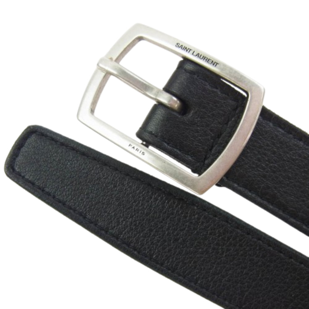 SAINT LAURENT サンローラン GRZ593332 イタリア製 レザー ナロー ベルト ブラック系【中古】