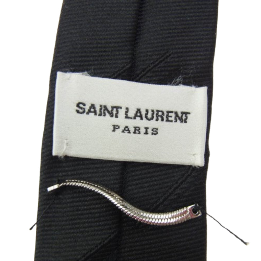 SAINT LAURENT サンローラン PARIS レジメンタル ナロー タイ ネクタイ ブラック系【中古】
