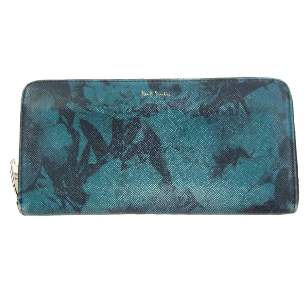 Paul Smith ポール・スミス 花柄 プリント ジップ ロングウォレット 長財布 ライトブルー系【中古】
