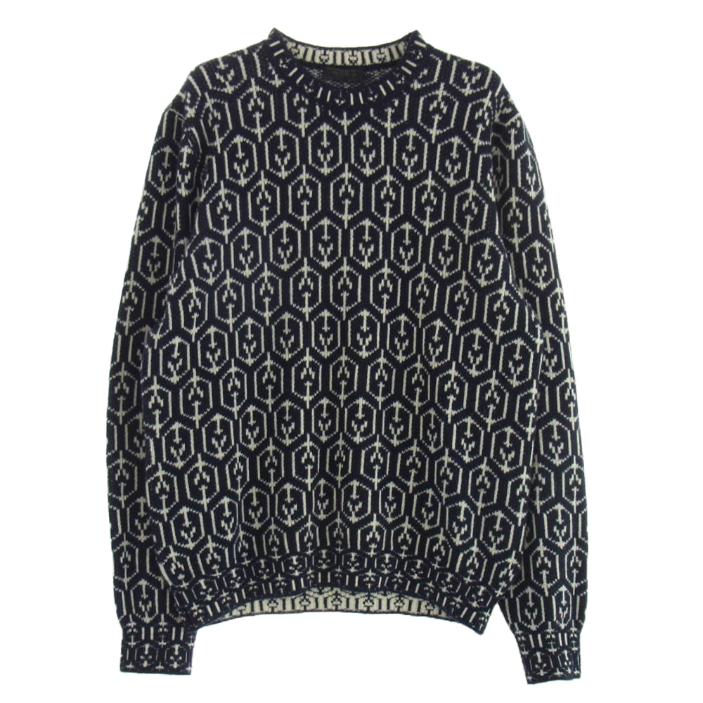 PRADA プラダ 21AW UMB258 総柄 カシミヤ混 ウール混 セーター ニット ネイビー系 50【中古】