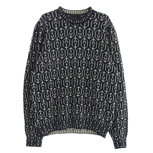 PRADA プラダ 21AW UMB258 総柄 カシミヤ混 ウール混 セーター ニット ネイビー系 50【中古】