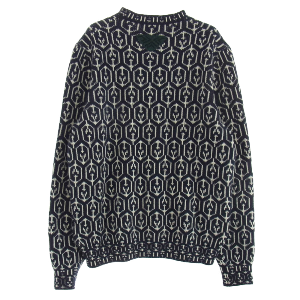 PRADA プラダ 21AW UMB258 総柄 カシミヤ混 ウール混 セーター ニット ネイビー系 50【中古】