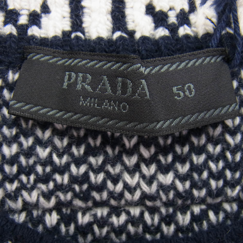 PRADA プラダ 21AW UMB258 総柄 カシミヤ混 ウール混 セーター ニット ネイビー系 50【中古】