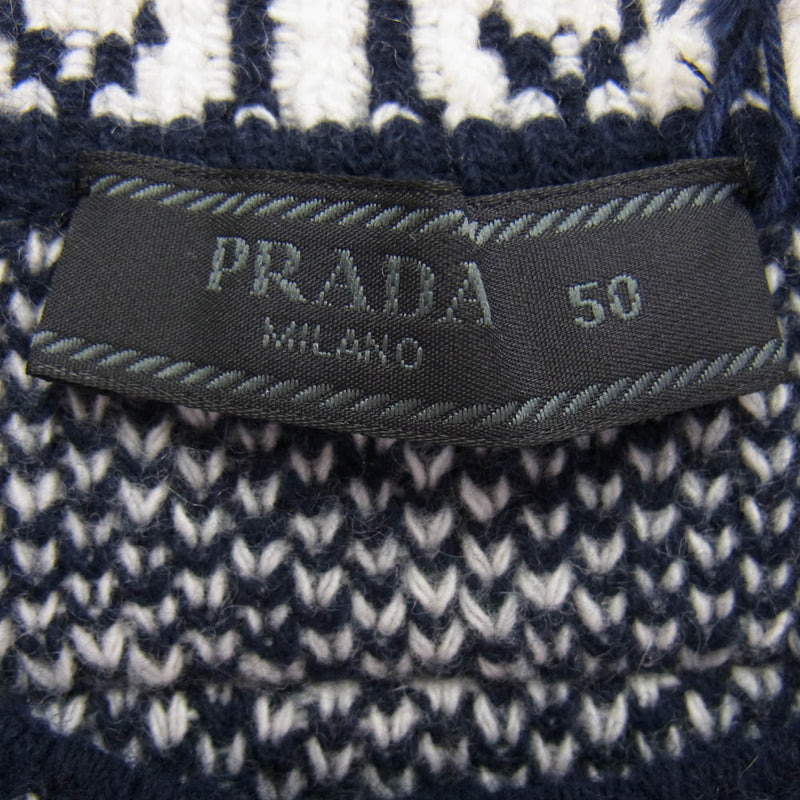 【美品】PRADA プラダ　スエードエルボーパッチ　カシミヤ混　総柄ニット 美品】PRADA プラダ スエードエルボーパッチ カシミヤ混 総柄ニット