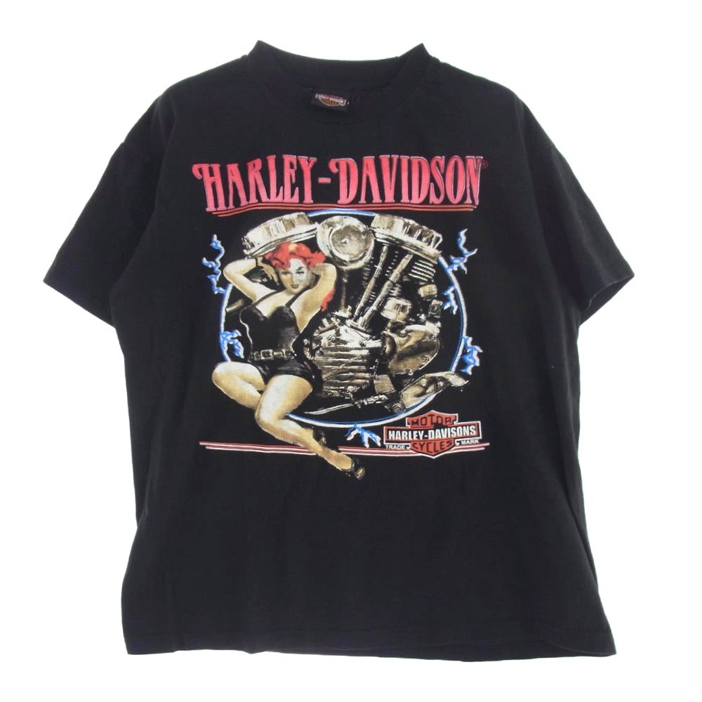 HARLEY DAVIDSON ハーレーダビッドソン 00's ピンナップガール プリント Tシャツ 半袖カットソー ホワイト ブラック系 L【中古】