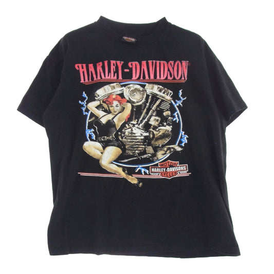 HARLEY DAVIDSON ハーレーダビッドソン 00's ピンナップガール プリント Tシャツ 半袖カットソー ホワイト ブラック系 L【中古】