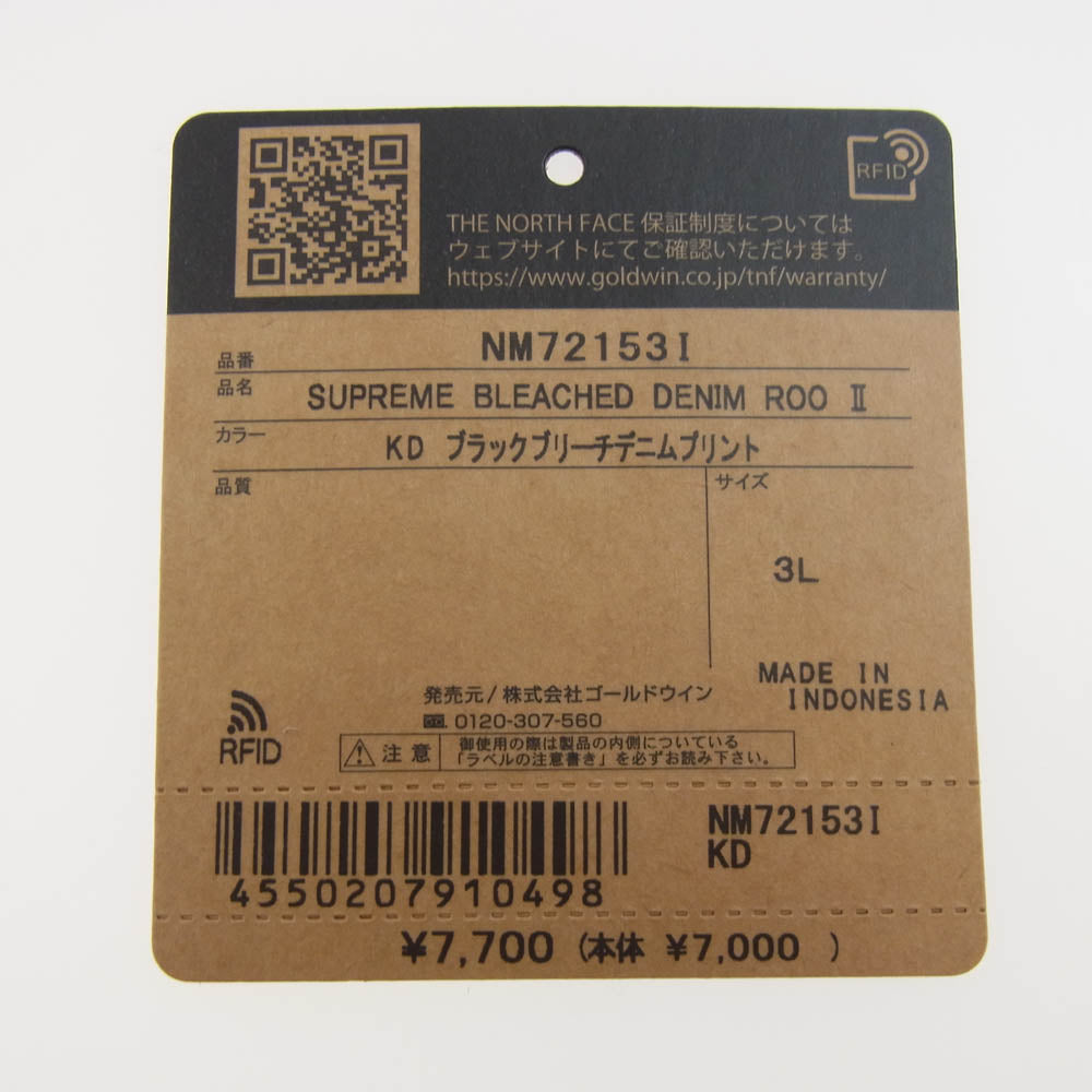 Supreme シュプリーム 21AW NM721531 The North Face Bleached Denim Print Roo II Black ザ ノース フェイス ブリーチド デニム プリント ルー ブラック ブラック系 3L【中古】