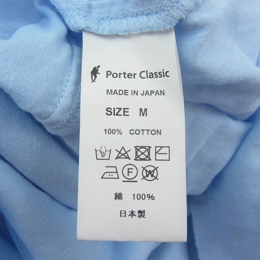 PORTER CLASSIC ポータークラシック MGOLD GAUZE STAND COLLAR LONG SMOCK SHIRT スビンゴールドガーゼ スタンドカラー ロング スモック シャツ 長袖 ブルー系 M【中古】