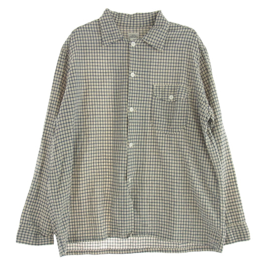POST OVERALLS ポストオーバーオールズ 23FW 1208B-CLC2 New Basic Shirt ニュー ベーシック 長袖 シャツ ブルー オフホワイト系 L【中古】