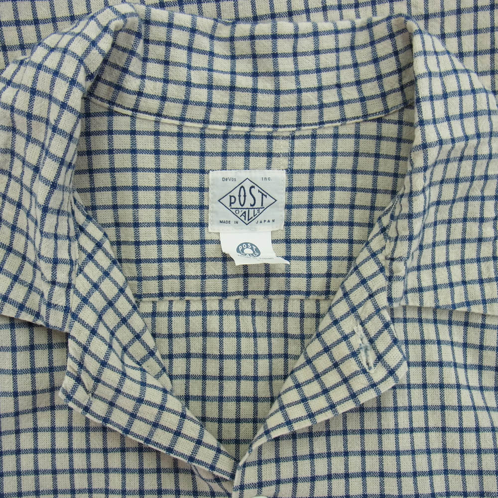 POST OVERALLS ポストオーバーオールズ 23FW 1208B-CLC2 New Basic Shirt ニュー ベーシック 長袖 シャツ ブルー オフホワイト系 L【中古】