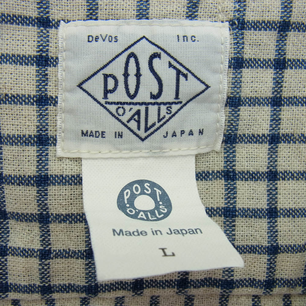 POST OVERALLS ポストオーバーオールズ 23FW 1208B-CLC2 New Basic Shirt ニュー ベーシック 長袖 シャツ ブルー オフホワイト系 L【中古】