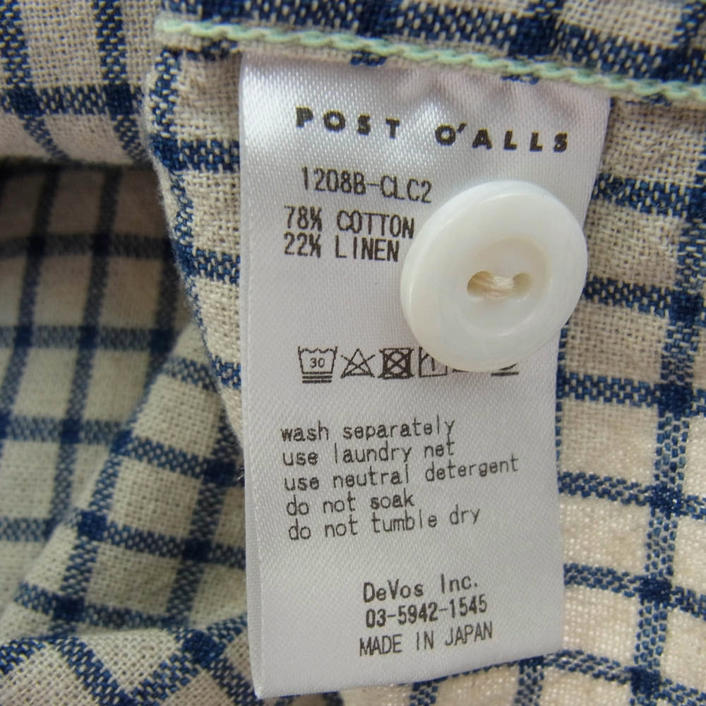 POST OVERALLS ポストオーバーオールズ 23FW 1208B-CLC2 New Basic Shirt ニュー ベーシック 長袖 シャツ ブルー オフホワイト系 L【中古】