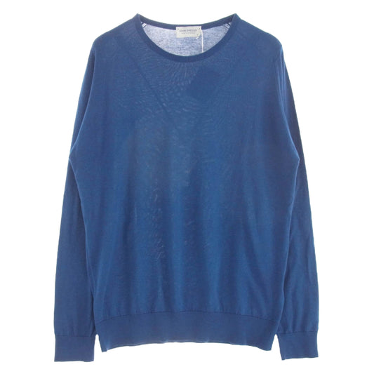 JOHN SMEDLEY ジョンスメドレー HATFIELD 30G STANDARD FIT PALM  シーアイランド コットン クルー ネック ニット ブルー系 M【極上美品】【中古】