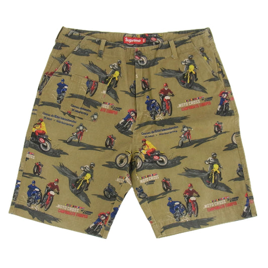 Supreme シュプリーム 09SS motocross shorts モトクロス 総柄 ショーツ ショート パンツ オリーブ系 32 ブラウン系 32【中古】