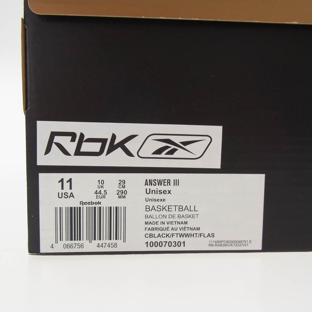 Reebok リーボック 100070301 ANSWER III アンサー スニーカー ブラック系 ホワイト系 29cm【中古】