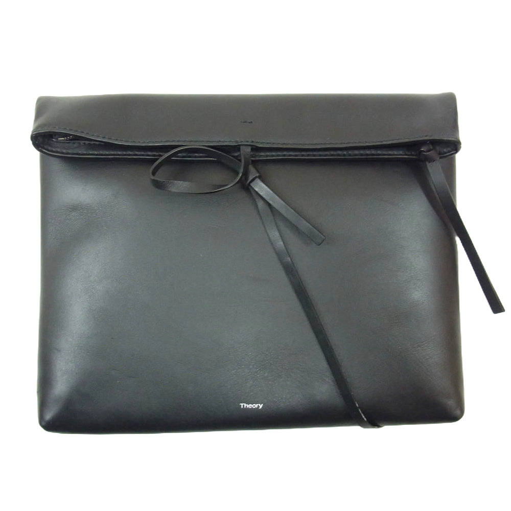 theory セオリー レザー クラッチ バッグ ブラック系【中古】
