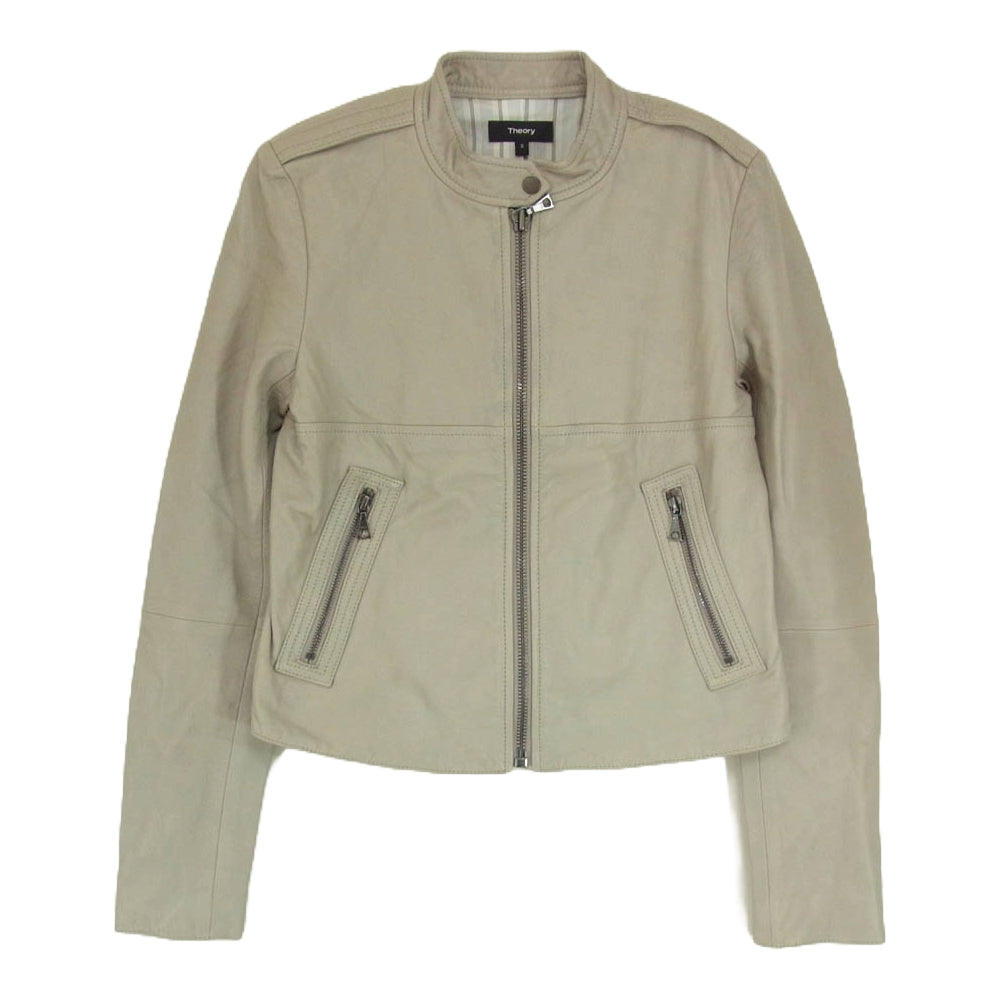 theory セオリー 01-6160805 ラムレザー シングル ライダース ベージュ グレー系 S【中古】