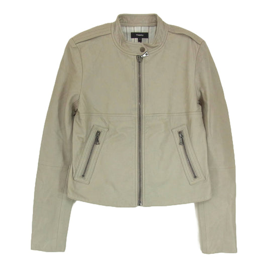 theory セオリー 01-6160805 ラムレザー シングル ライダース ベージュ グレー系 S【中古】