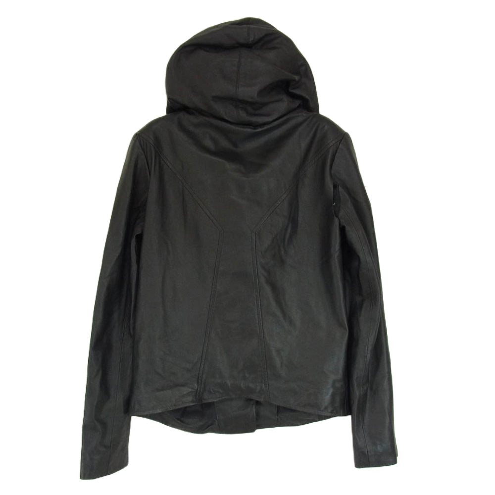 HELMUT LANG ヘルムートラング ラムレザー 裏地フリース フード ライダース ジャケット ブラック系 P【中古】