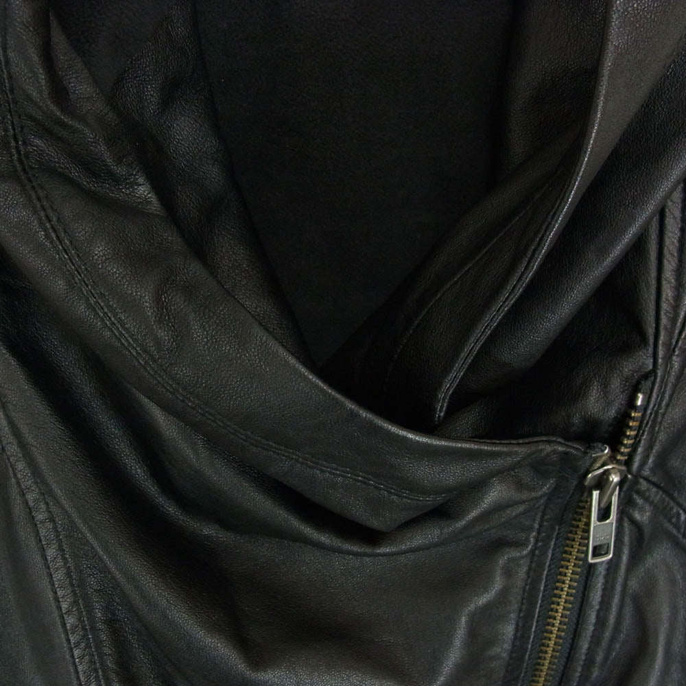 HELMUT LANG ヘルムートラング ラムレザー 裏地フリース フード ライダース ジャケット ブラック系 P【中古】
