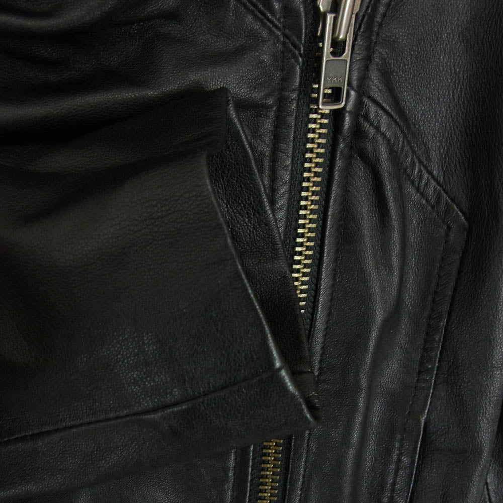 HELMUT LANG ヘルムートラング ラムレザー 裏地フリース フード ライダース ジャケット ブラック系 P【中古】