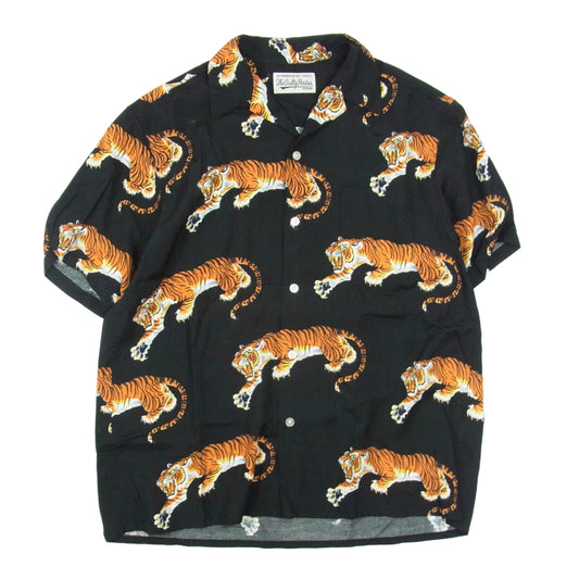 WACKO MARIA ワコマリア 21AW × TIM LEHI HAWAIIAN SHIRT S/S ティムリーハイ ハワイアン アロハ 虎柄 タイガー 開襟 半袖 シャツ ブラック系 L【中古】