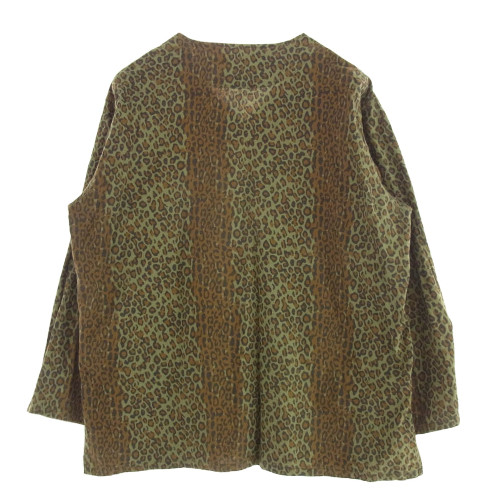 South2 West8 サウスツーウェストエイト V Neck Army Shirt Printed Flannel  レオパード柄 Vネック 長袖 シャツ カーキ系 L【中古】