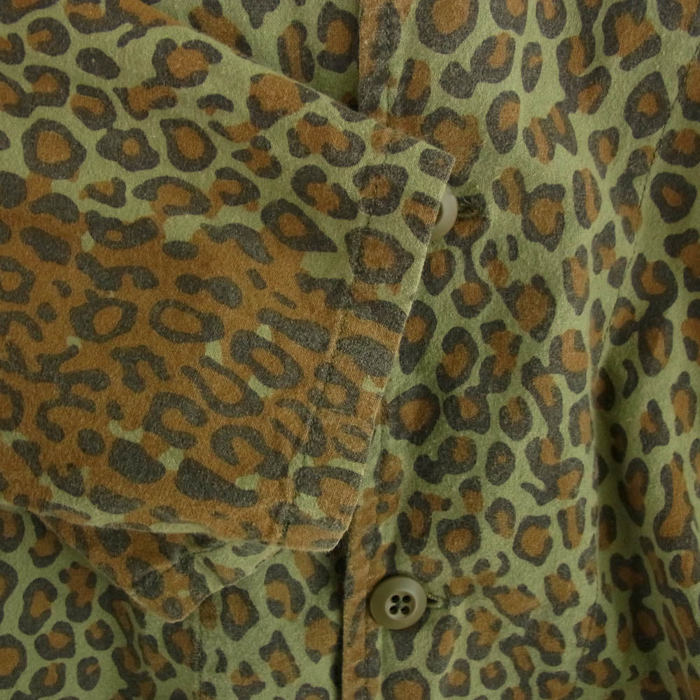 South2 West8 サウスツーウェストエイト V Neck Army Shirt Printed Flannel  レオパード柄 Vネック 長袖 シャツ カーキ系 L【中古】