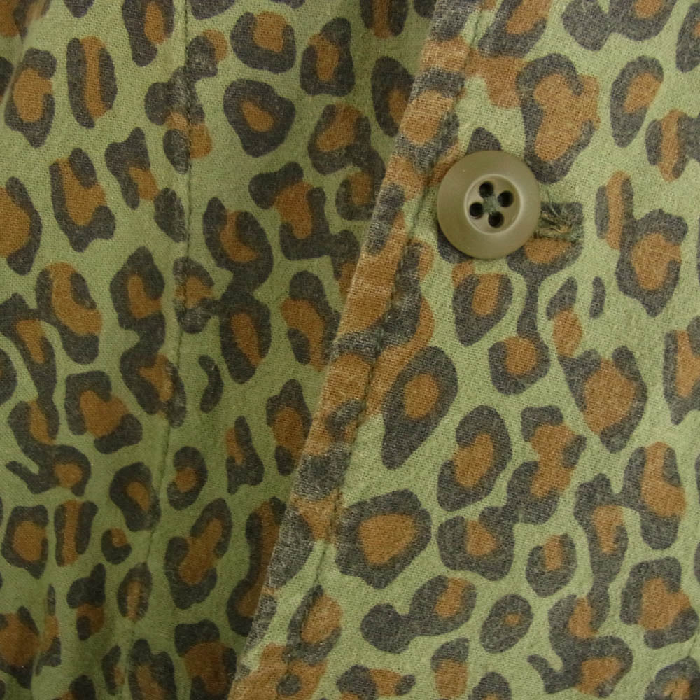 South2 West8 サウスツーウェストエイト V Neck Army Shirt Printed Flannel  レオパード柄 Vネック 長袖 シャツ カーキ系 L【中古】