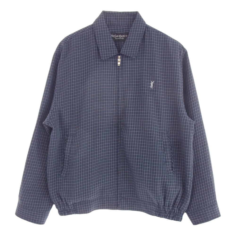 YVES SAINT LAURENT イヴサンローラン チェック スウィング トップ ジャケット ブルー ダークネイビー系【中古】