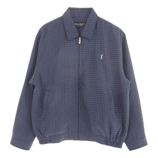YVES SAINT LAURENT イヴサンローラン チェック スウィング トップ ジャケット ブルー ダークネイビー系【中古】