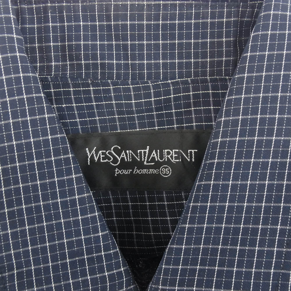 YVES SAINT LAURENT イヴサンローラン チェック スウィング トップ ジャケット ブルー ダークネイビー系【中古】