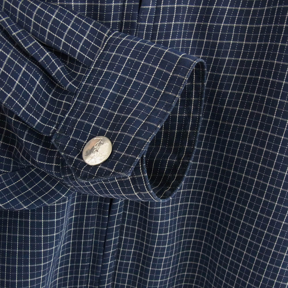 YVES SAINT LAURENT イヴサンローラン チェック スウィング トップ ジャケット ブルー ダークネイビー系【中古】