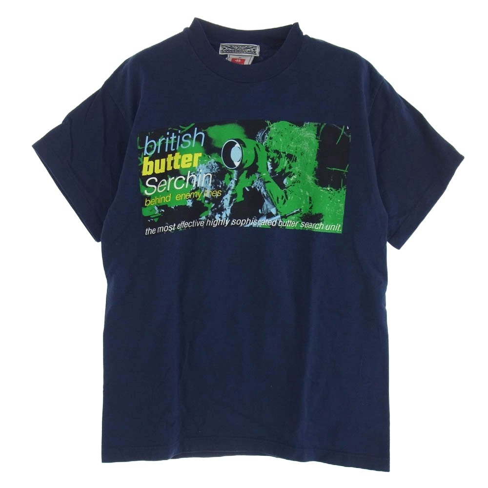 GOODENOUGH グッドイナフ 90s 初期 archive アーカイブ UKG トライバルタグ GDEH butter プリント Tee 半袖 Tシャツ ネイビー系 M【中古】