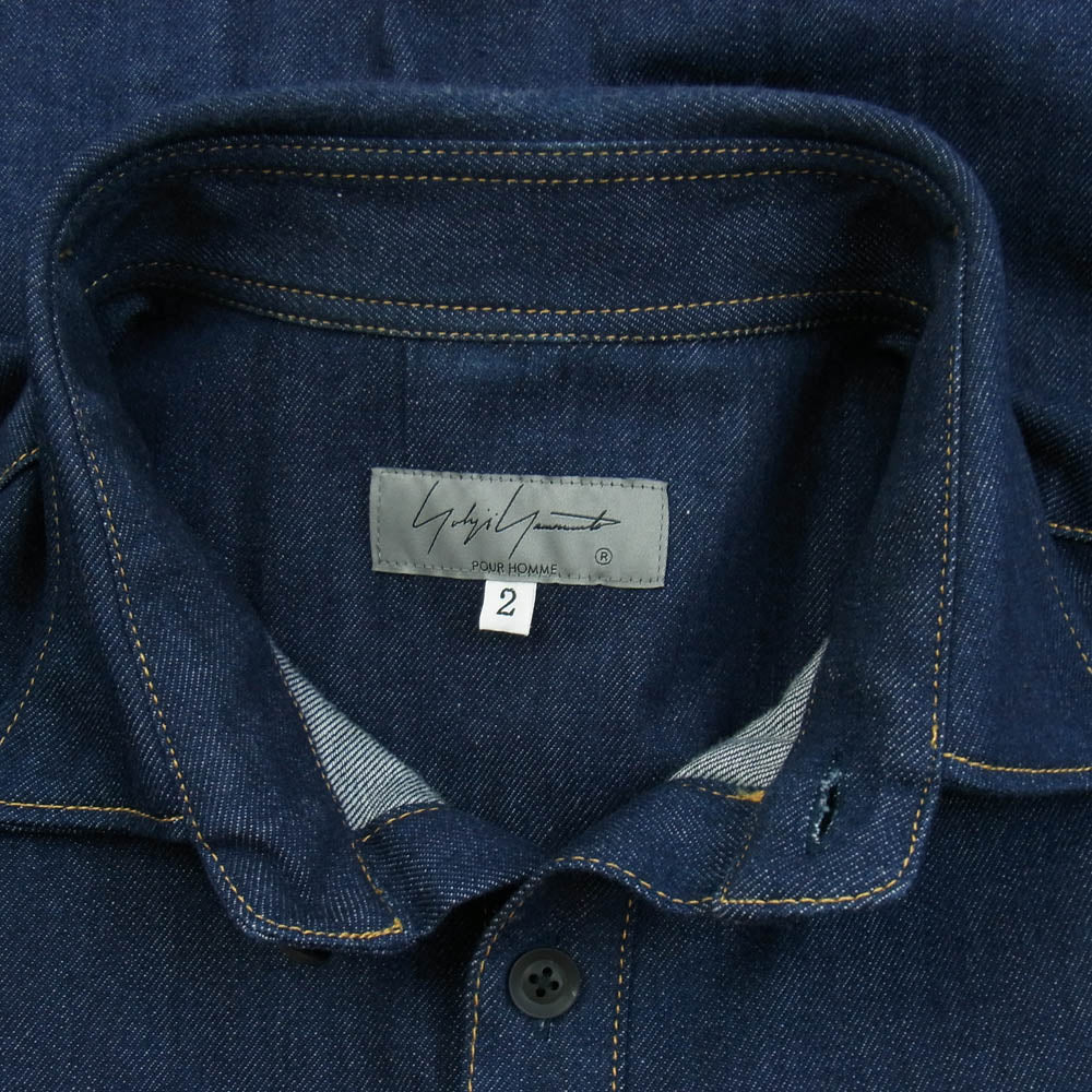 Yohji Yamamoto POUR HOMME ヨウジヤマモトプールオム 24AW HO-B43-023 8OZ DENIM FRONT STRIP SHIRT デニムフロントストリップシャツ インディゴブルー系 2【中古】