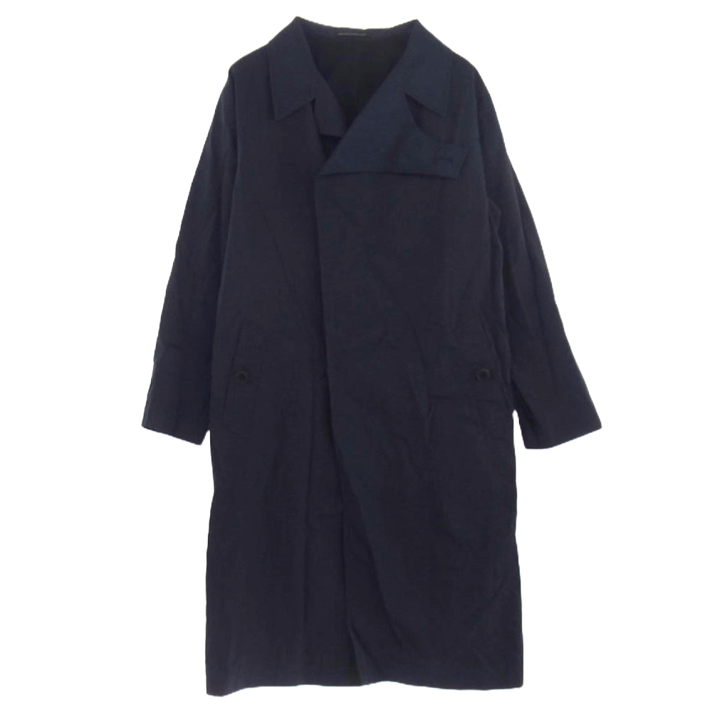 Yohji Yamamoto POUR HOMME ヨウジヤマモトプールオム 24AW HO-C13-606 NYLON TWILL NAVY ASYMMETRY COAT ナイロン ツイル アシンメトリー コート ダークネイビー系 1【中古】