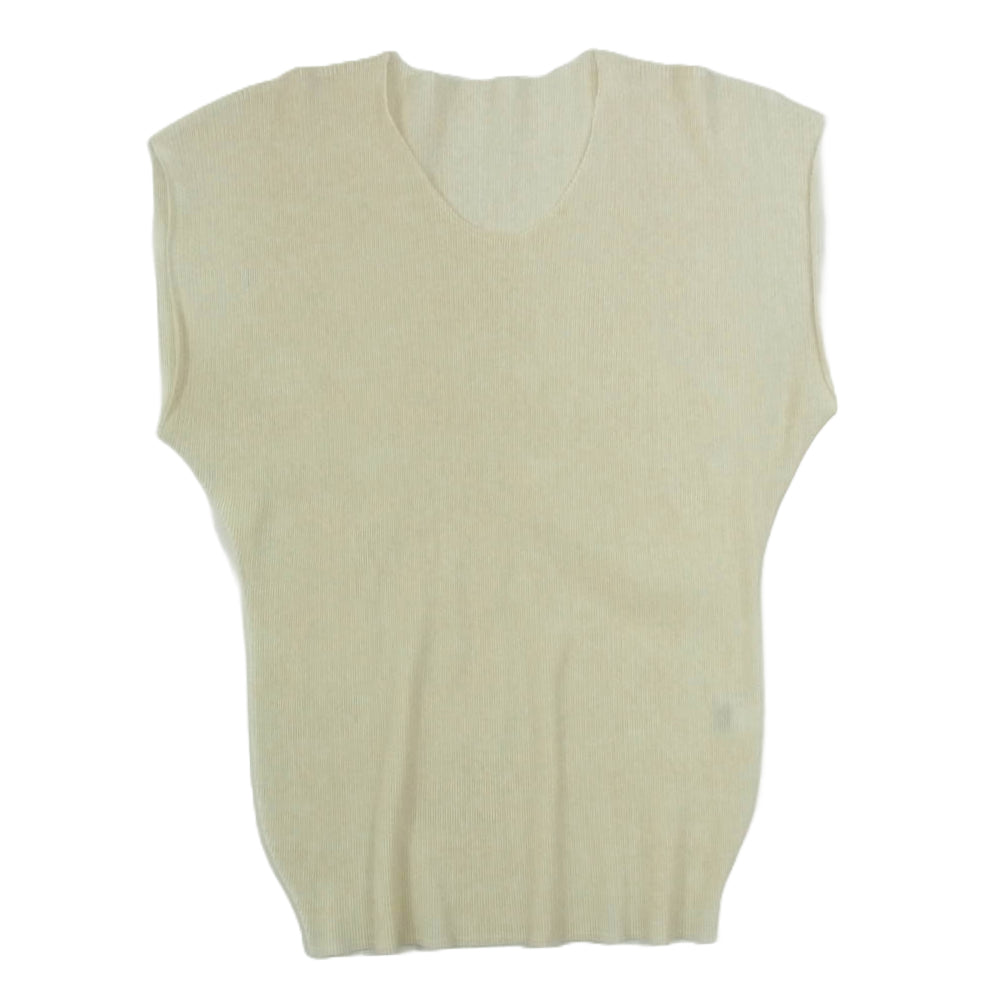 PLEATS PLEASE プリーツプリーズ イッセイミヤケ PP19-JK212 プリーツ加工 細プリーツ フレンチスリーブ カットソー オフホワイト系 3【中古】