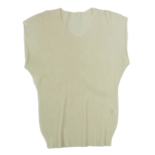 PLEATS PLEASE プリーツプリーズ イッセイミヤケ PP19-JK212 プリーツ加工 細プリーツ フレンチスリーブ カットソー オフホワイト系 3【中古】