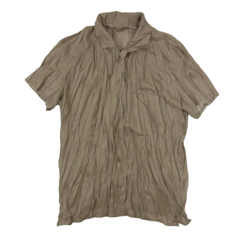 PLEATS PLEASE プリーツプリーズ イッセイミヤケ PP42-PJ914 シワ加工 シャツ ブラウス 半袖 ブラウン系 3【中古】