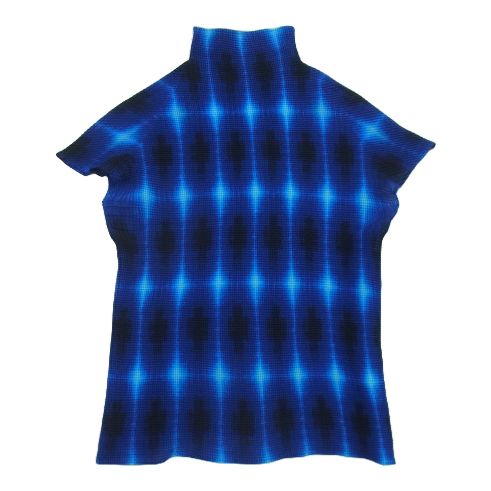 ISSEY MIYAKE イッセイミヤケ PP68FK603 ボックスプリーツ 総柄 ボトルネック カットソー フレンチスリーブ 半袖 ブルー系 3【中古】